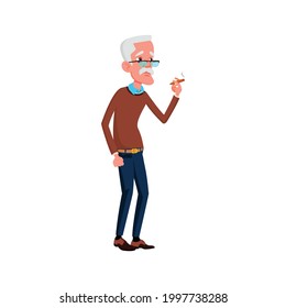 mature age man smoking cigar on backyard cartoon vector. mature age man smoking cigar on backyard character. isolated flat cartoon illustration