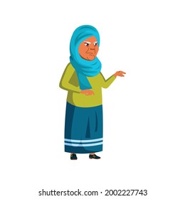 mature age muslim lady grumbling at grandfather cartoon vector. mature age muslim lady grumbling at grandfather character. isolated flat cartoon illustration