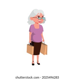 mature age woman buying products on market place cartoon vector. mature age woman buying products on market place character. isolated flat cartoon illustration
