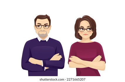 Mature angry woman and man vector negative emotion illustration isolated