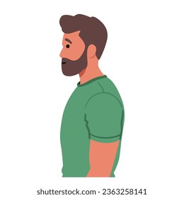 Mature Bearded Man in T-shirt Profile Exudes An Air Of Confidence And Wisdom With His Distinguished Facial Hair And Strong Stance. Isolated Male Character Side View. Cartoon People Vector Illustration