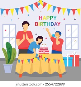 Mature business people celebrating in office concept, Family gathering Sharing traditions vector design, special anniversary events card, Cheers to another year banner, Party People scene illustration