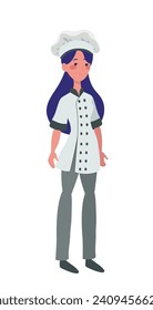 Mature chef woman Young casual woman on white background. He's confident and relaxed in himself. Flat graphic animation, vector illustration isolated on white background.  chef concept.