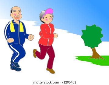 Mature couple running