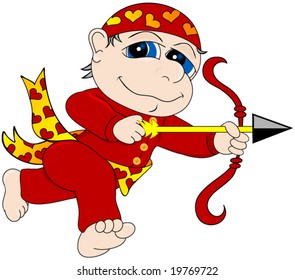 Mature Cupid Vector. Middle aged with a little gray hair sticking out from under his hat.