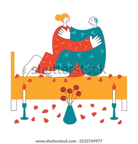 Mature elderly couple romance. Elder lovers on the bed make sex with flowers and candles. Old people dating and celebrating valentine's day. Retired active lifestyle.