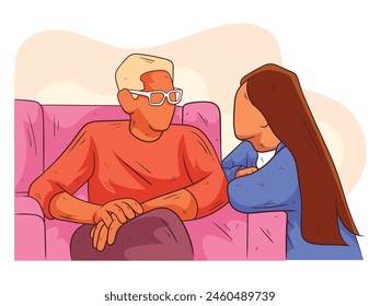 Mature father and his daughter. Vector flat illustration