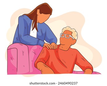 Mature father and his daughter. Vector flat illustration