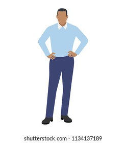 
A mature guy standing hands akimbo walking away 
