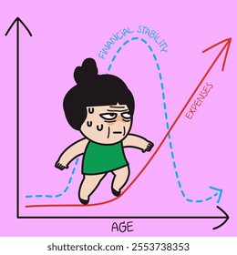 Mature Lady Plot Her Graph Of Age Against Financial Concept Cartoon Character illustration