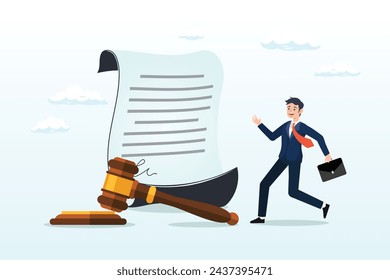 Mature lawyer holding legal document with a gavel hammer symbol of court or judgement, legal document, attorney or court professional office, law and judgment approval paper (Vector)