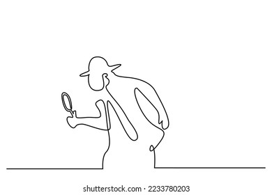 mature male detective holding magnifying glass searching  investigating