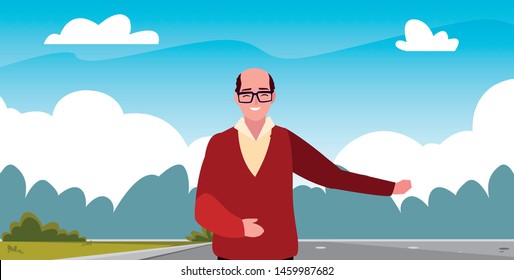 mature man character in the landscape