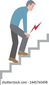 Mature man having knee pain when climbing stairs
