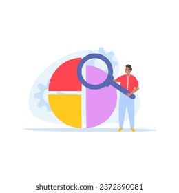 mature man holding magnifying glass and pie chart for business development illustration