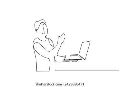 mature man laptop video call hello hi bye happy one line art design