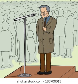 Mature man with microphone talking to audience