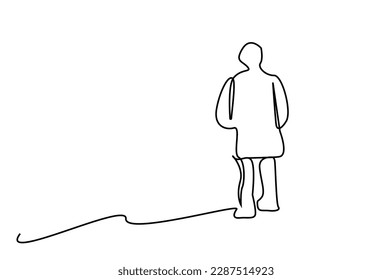 mature man outside seriously thinking watching looking standing back rear behind line art