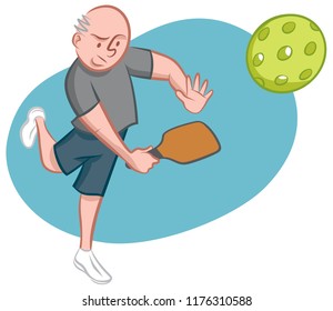 A Mature Man Plays Pickleball.