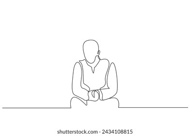 mature man sitting thoughtful alone sad one line art design