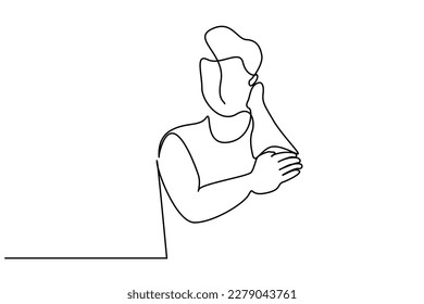 mature man thinking sitting calm line drawing