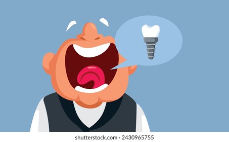 
Reifer Mann mit Implantattechnologie für Dental Health Vector Illustration
Selbstbewusster älterer Kerl lacht und spricht nach Implantationsverfahren 
