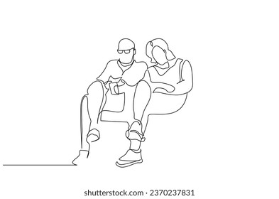 mature old couple people resting sitting together life line art deisgn