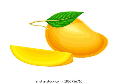 Mature Orange Mango with Cutout Section Vector Illustration