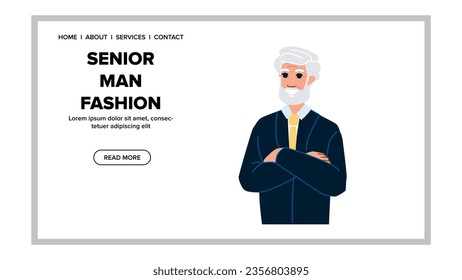 mature senior man fashion vector. smile old, hair casual, model lifestyle mature senior man fashion web flat cartoon illustration