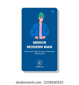 mature senior modern man vector. male adult, business old, happy finance mature senior modern man web flat cartoon illustration