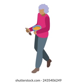 Mature senior person icon isometric vector. Mobile time. Lonely person
