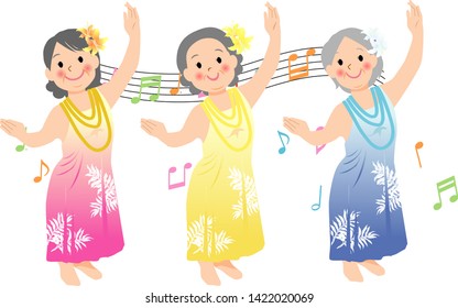 Mature seniors who dance hula