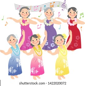 Mature seniors who dance hula