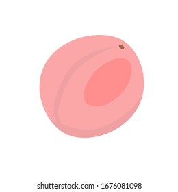 Mature sweet juicy tender furry peach nectarine, nut, flat illustration, isolated on white background, fruit collection