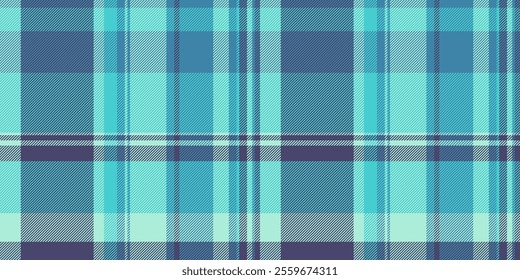 Mature tartan textile background, asymmetric check plaid vector. Gentle fabric pattern texture seamless in medium turquoise and light colors palette.