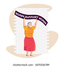 mature woman activist holding poster female empowerment movement women power concept full length vector illustration