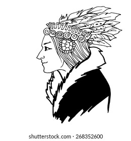 Mature Woman American Indian sketch hand drawn vector illustration