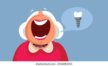 
Mature Woman Using Dental Implant Technology Vector Illustration. Elderly lady laughing and speaking after implant procedure 
