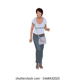 Mature woman walking, isolated flat design vector illustration