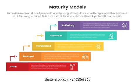 infografía del modelo de madurez con la Plantilla de la etapa de 5 puntos con la caja larga del rectángulo en el caso del paso de la escalera para el Vector de la presentación de la diapositiva