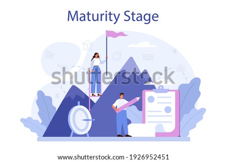 Maturity stage concept. Project life cycle period. Successful business strategy. Business project implementation and development. Vector illustration in cartoon style
