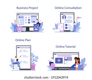 Maturity stage online service or platform set. Project life cycle period. Business project implementation and development. Online tutorial, consultation, plan. Vector flat illustration