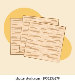 Matzah or matzo, unleavened bread on Passover. Jewish Passover holiday. Isolated on yellow background. A separate element. Vector illustration