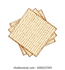 Matzah or matzo, unleavened bread for Pesach, Jewish holiday of Passover, isolated on white background, design element