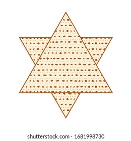 Matzah as star of David, triangular matzot in star of David shape, Pesach unleavened bread, Jewish holiday of Passover, isolated on white background, design element.