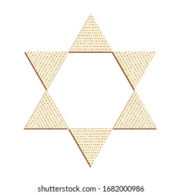 Matzah as star of David, triangular matzot in star of David shape, Pesach unleavened bread, Jewish holiday of Passover, isolated on white background, design element.