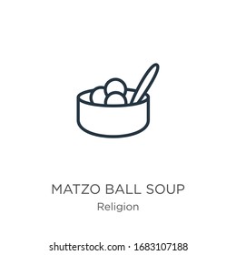 Matzo ball soup icon. Thin linear matzo ball soup outline icon isolated on white background from religion collection. Line vector sign, symbol for web and mobile