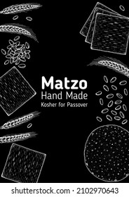 Matzo cooking and ingredients for matzo, sketch illustration. Middle eastern cuisine frame. Traditional passover food, design elements. Hand drawn, menu and package design. Jewish food.