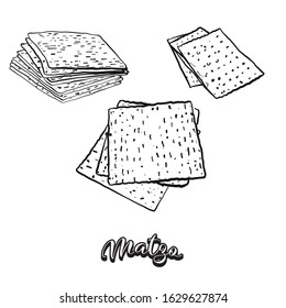 Matzo food sketch separated on white. Vector drawing of Flatbread, usually known in Jewish. Food illustration series.