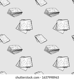 Matzo seamless pattern greyscale drawing. Useable for wallpaper or any sized decoration. Handdrawn Vector Illustration